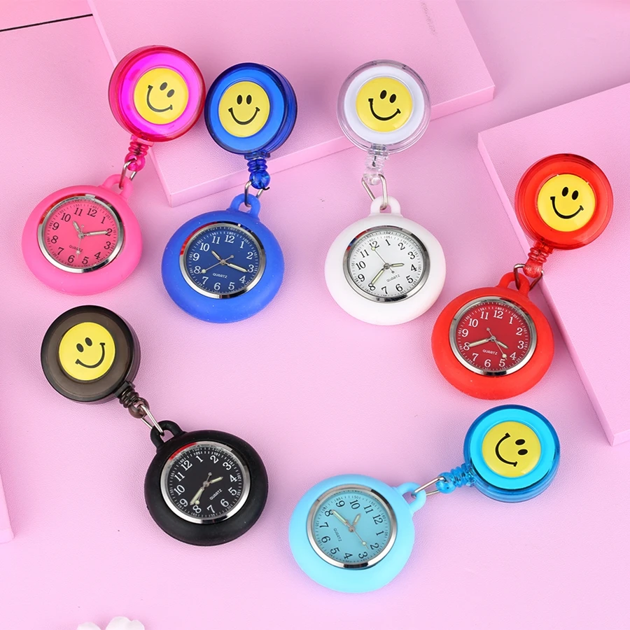 Colorful Smile Faces Quartz Pocket Watch Nursery Clocks Pendant Hanging Watch unisex doctor medical FOB pocket hang clip Watch