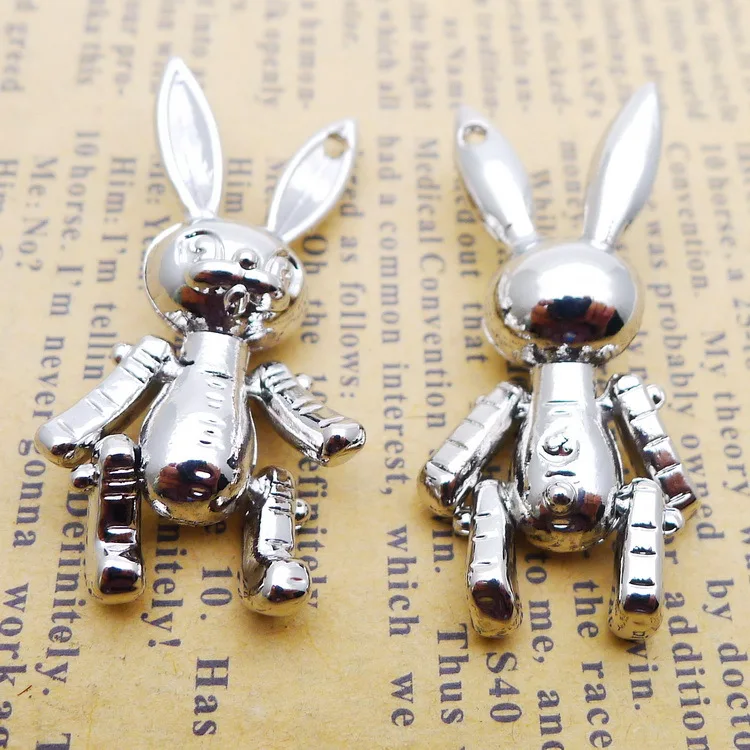 

3pcs/Lot 15x40mm 3D Rabbit Charms Antique Silver Color Limbs Moveable Rabbit Pendants for DIY Jewelry Making Key Chain