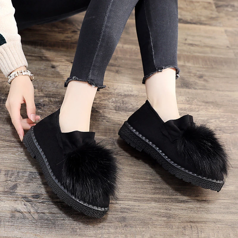 Women\'s Plus Velvet Indoor and Outdoor Plush Shoes, Women\'s Thick Plush Warm Cotton Shoes All-Match Leisure Students In Winter