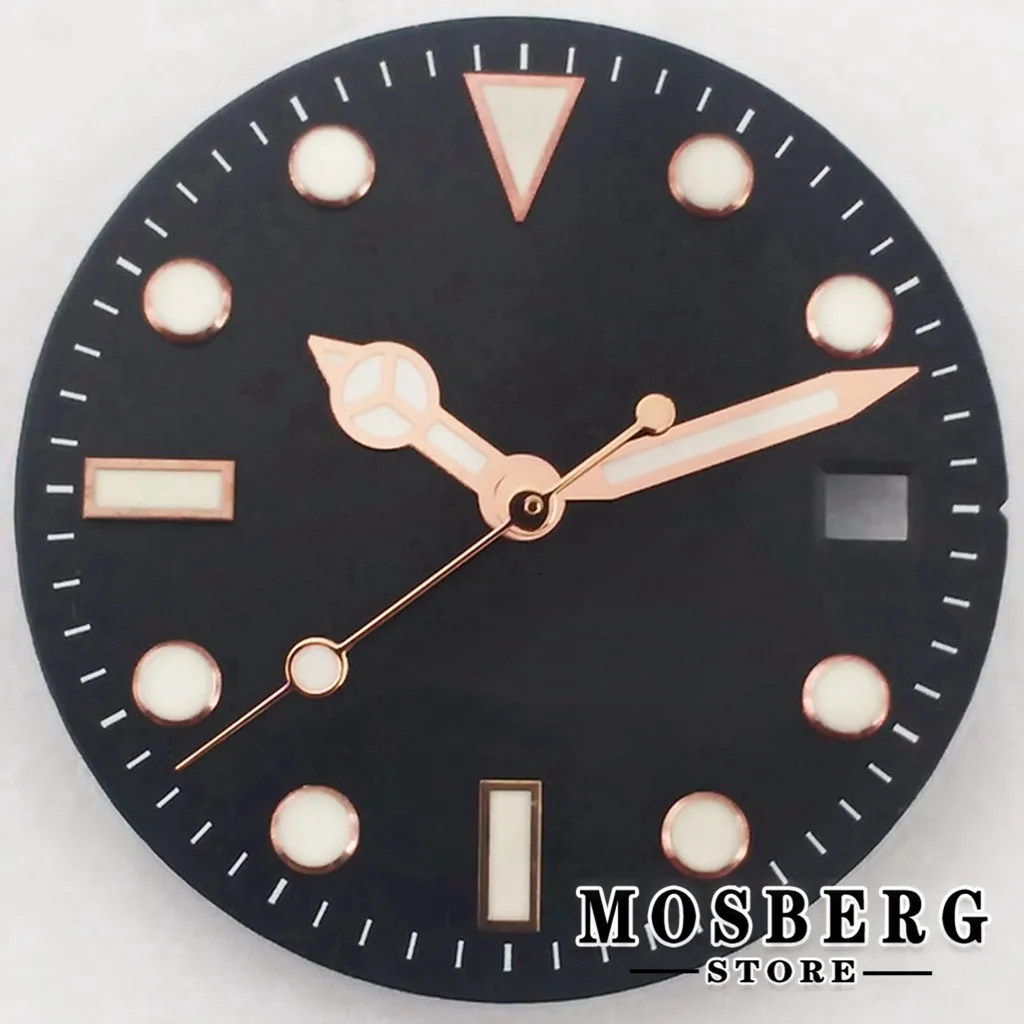 28.5mm Sterile Black Watch Dial Date Window With Watch Hands For NH35 NH36 ETA 2824 2836 Miyota 8215 8205 DG2813 3804 Movement