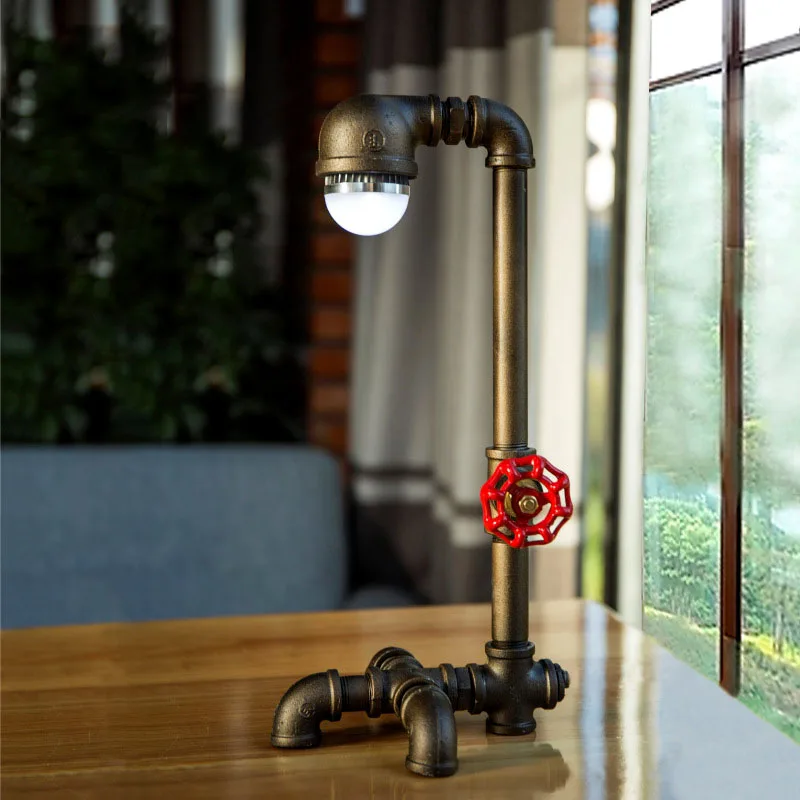 

Loft Retro Lustre Industrial Wind Creative Water Pipe Desk Lamp Bedroom Bedside Study Desk Lamp Led Lamp
