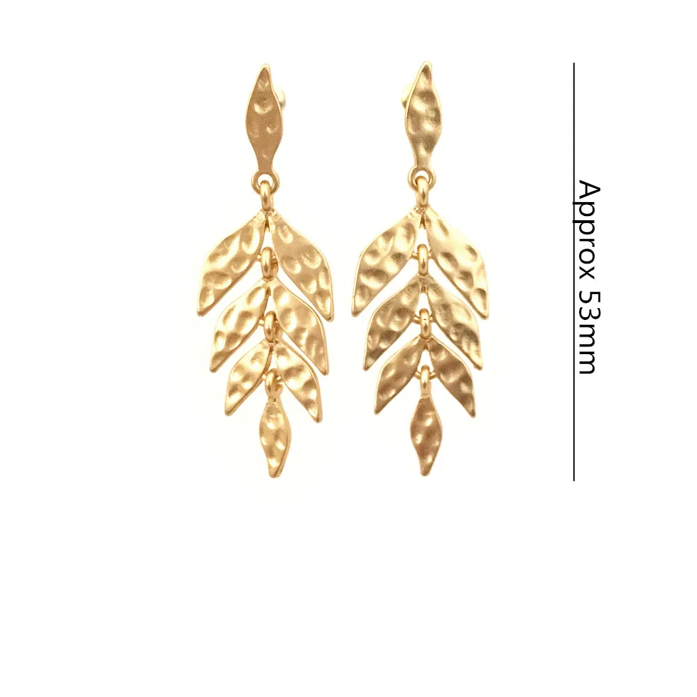 Casual Worm Gold Or Silver Color Hammered Leaf Linked Leaf Tree Drop Earrings For Women