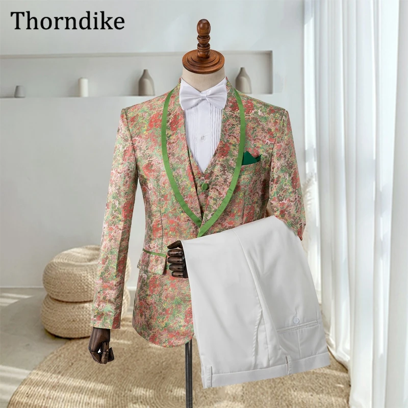 

Gwenhwyfar Floral Print Wedding Dress Suit For Men Custom Made Shawl Lapel Single Button Groom Tuxedo Casual Party Custome Terno