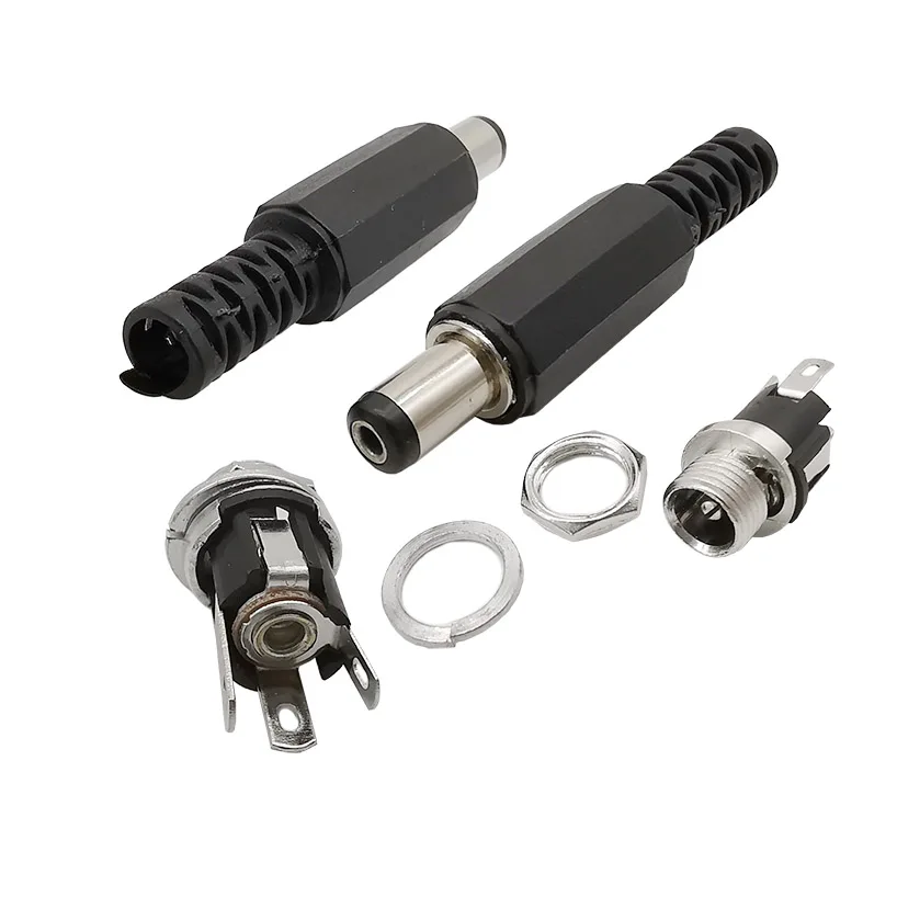 5 Paar 5,5 x 2,1 mm DC-Stromstecker + Buchse, Buchse, Schraubenmutter, Panel-Mount-Adapter, 5,5 x 2,1 mm, 12 V, 3 A, DC022 – Detail 6