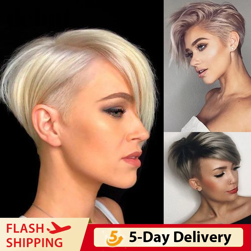 Debut Human Hair Lace Wigs For Women 613 Honey Blonde Brazilian Short Pixie Cut Bob Wigs TT1B/Grey Ombre Cheap Human Hair Wigs