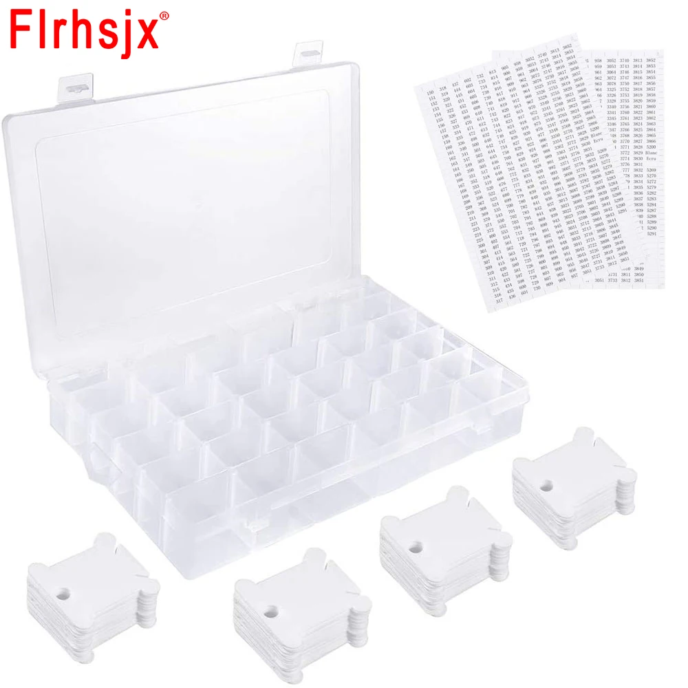 

36 Grids Plastic Embroidery Floss Organizer Box & 50 Floss Bobbins & 2PCS Floss Number Stickers for Embroidery Sewing Storage