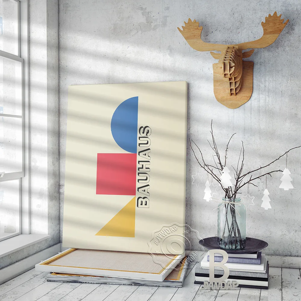 Bauhaus Red Yellow Blue Retro Poster, Geometric Shapes Modern Art Poster, Bauhaus German  Minimal Shape Wall Picture Home Decor