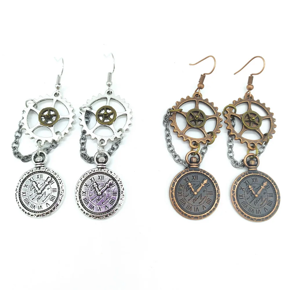 New Arrival Vintage Style Axle Gears and Clock Charm Women`s Steampunk Earrings