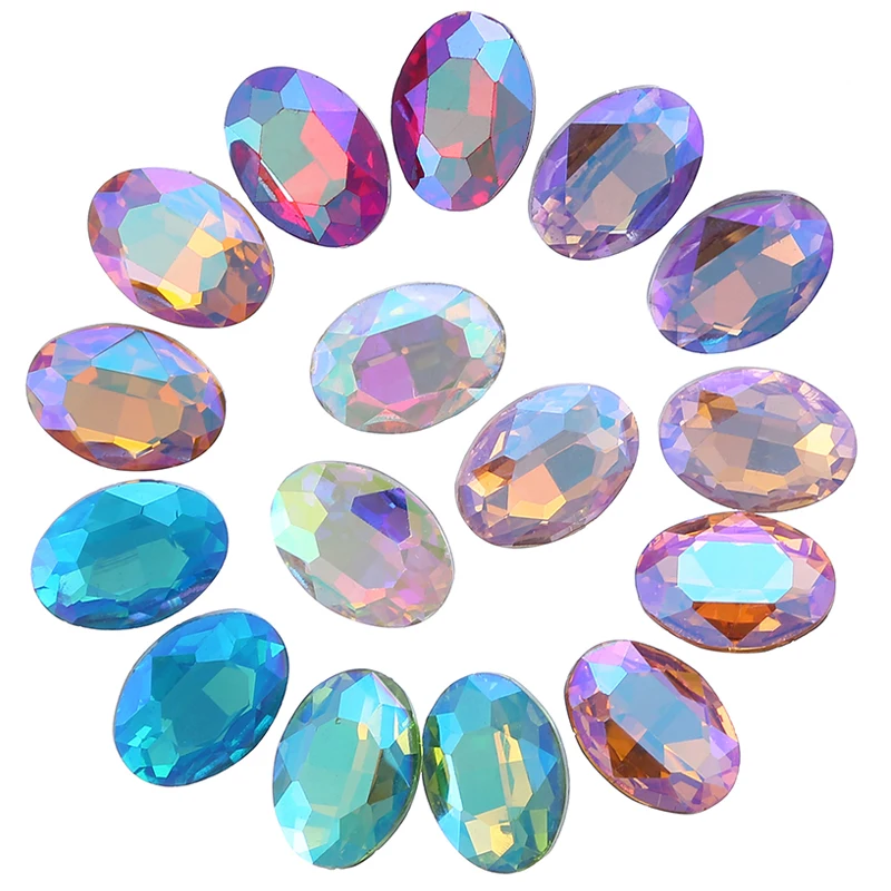 AB colors 8*10 10*14 13*18 18*25 20*30mm Oval shape glass Glue on Crystal rhinestone beads ornament accessories trim diy
