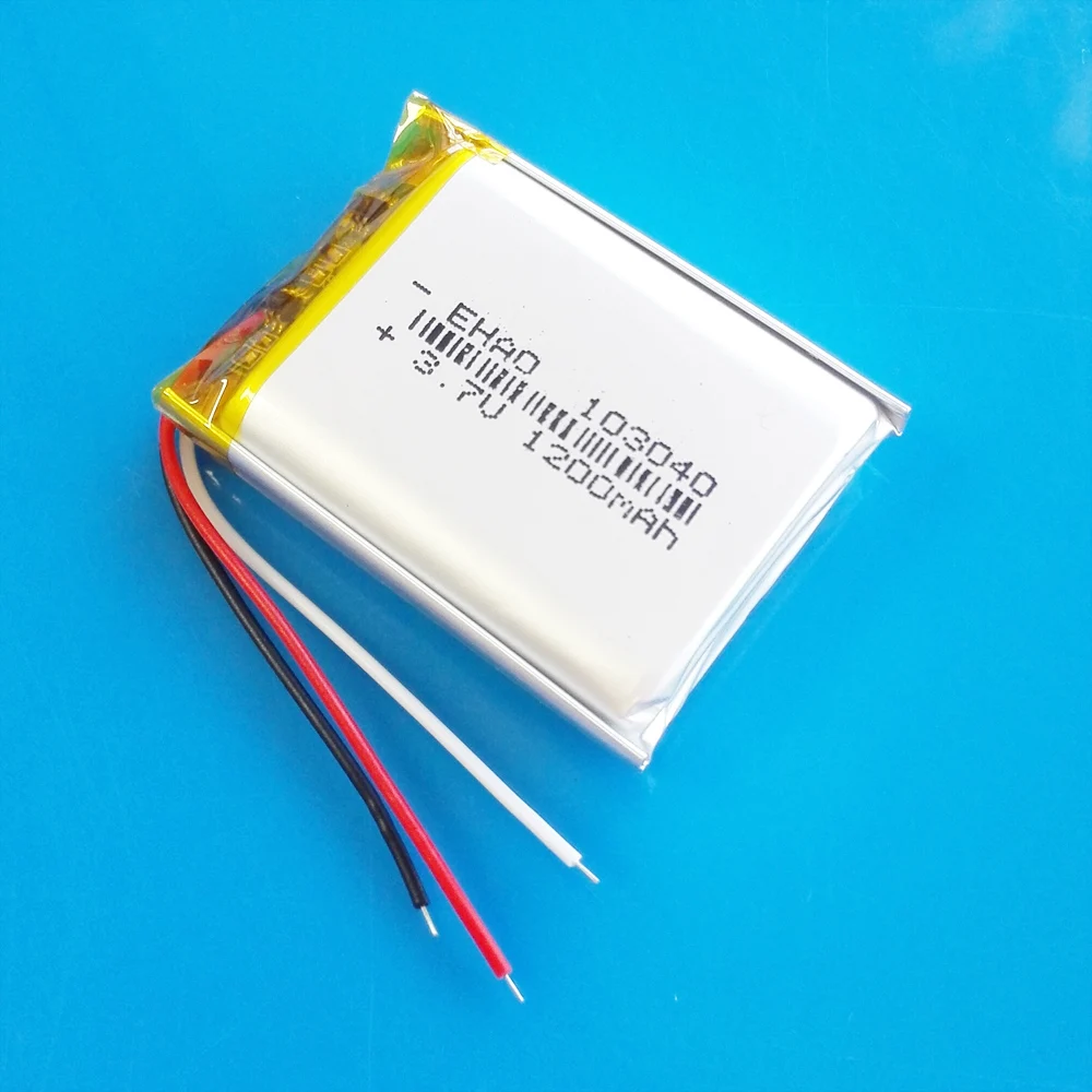 EHAO 103040 3.7V 1200mAh Lipo Polymer Lithium Rechargeable battery with 3 wires For MP3 GPS DVD  Recorder Headset E-book Camera