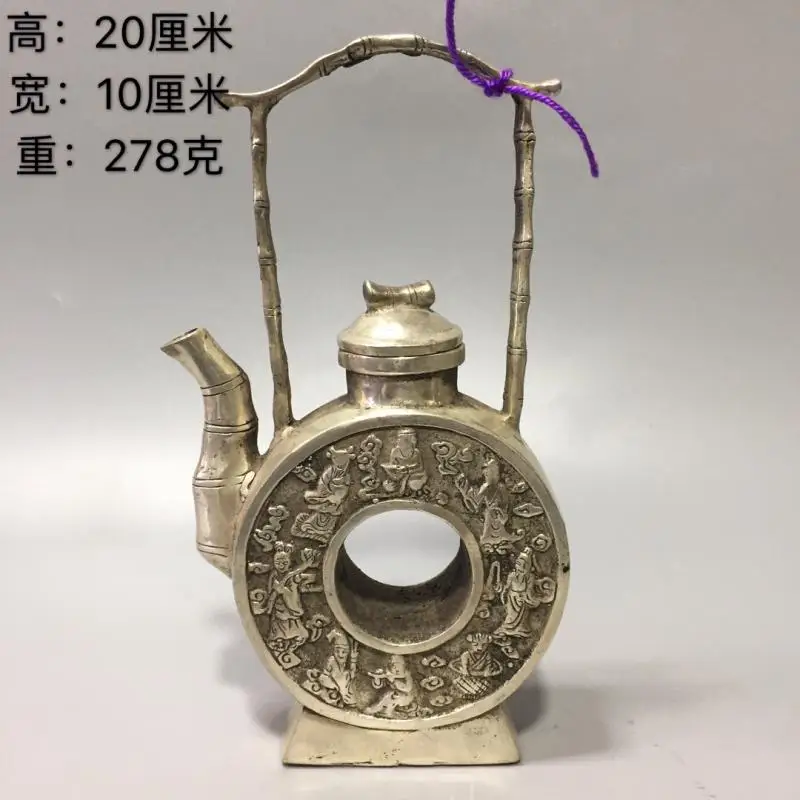 

white Copper Statue eight immortals poems verses lifting beam teapot kettle Cupronickel water pot desktop decoration 7.87 inch