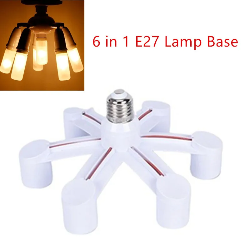 6 in 1 E27 LED Light Bulbs Socket Adapter Splitter Standard Lamp Holder Base Converter for Home Commercial Lighting