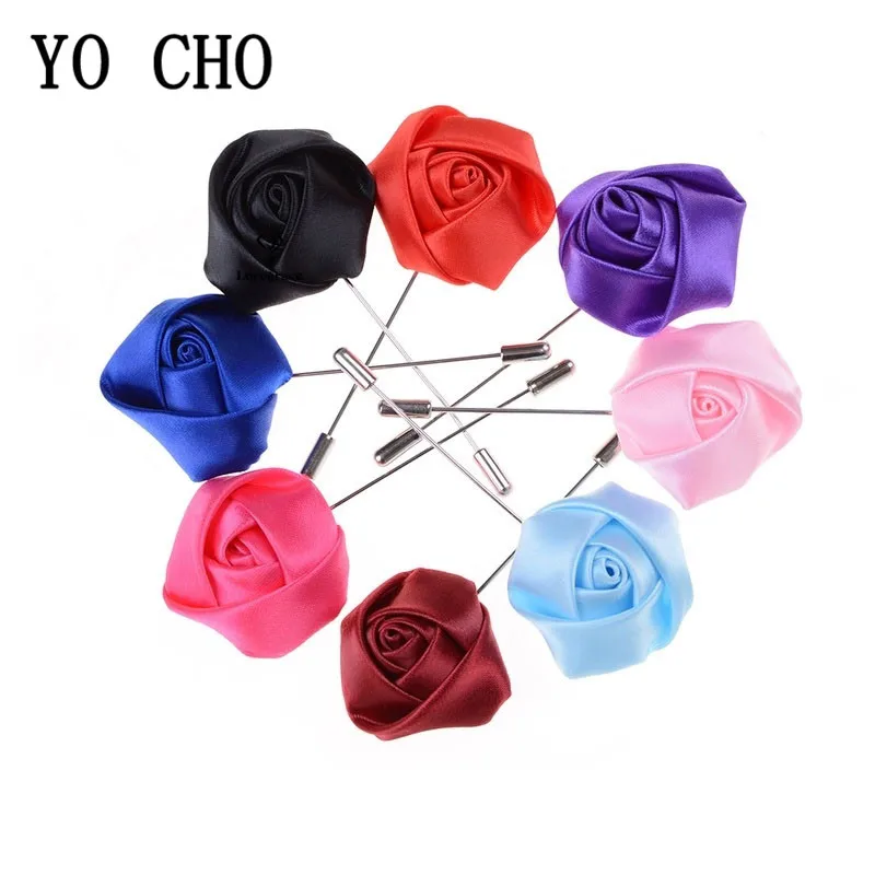 YO CHO Wedding Boutonniere Groom Brooch Pins Silk Rose Flower Buttonholes Men Suit Wedding Flowers Accessories Prom Decorations