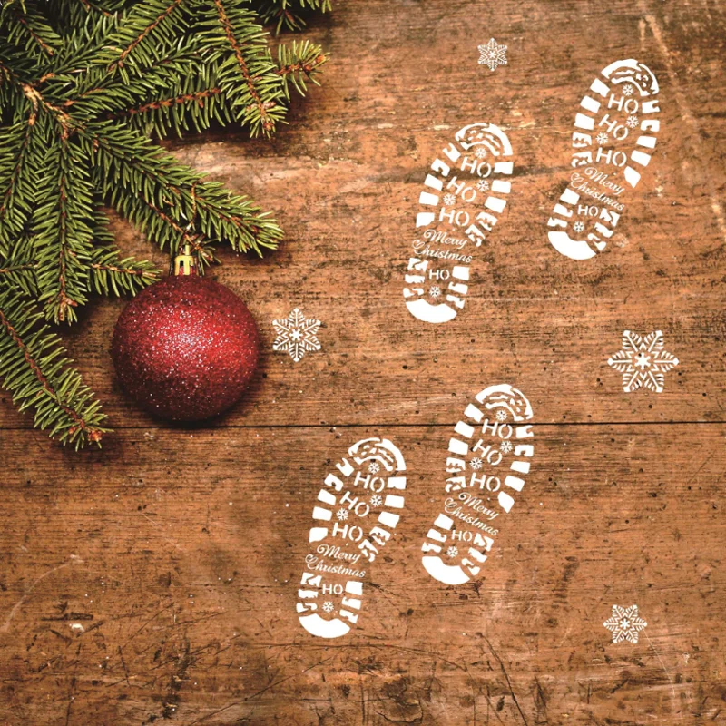 2pc Christmas Footprints Painting Diary Template DIY Scrapbook Coloring Embossing Album Decoration Stencil Cake Office School