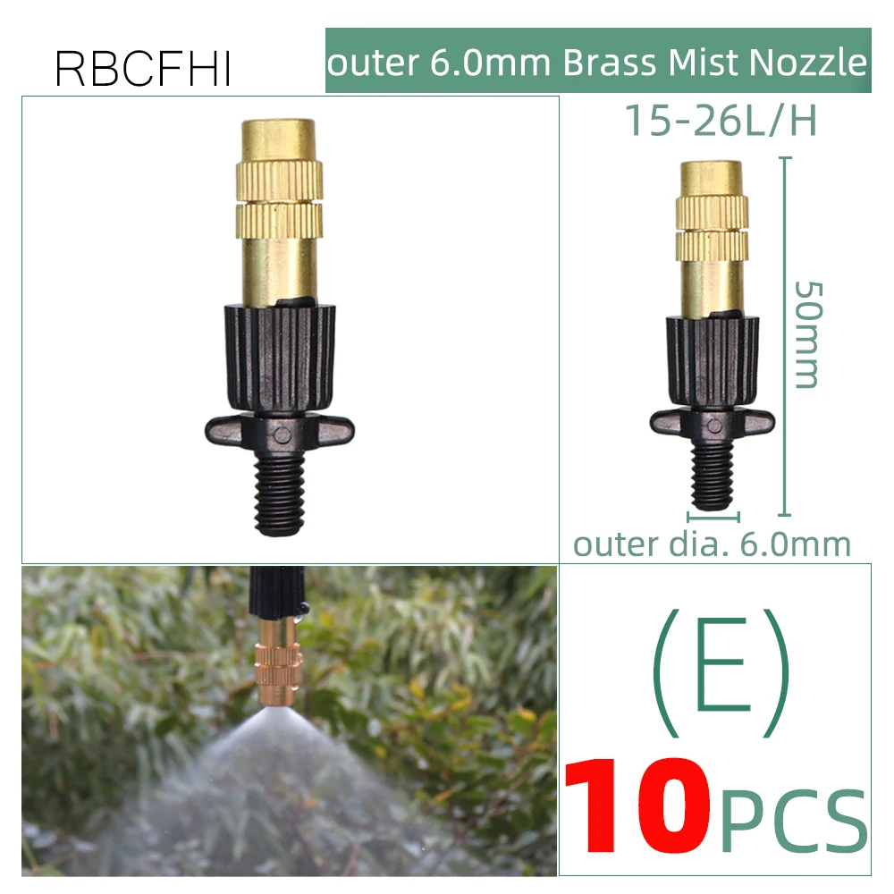 RBCFHl 마이크로 드립 관개 커넥터 스프링클러, 황동 Msting 노즐 스프레이, 6 가지 유형, 4mm, 7mm 바브, 6mm 나사, 4mm, 7mm 티, 10 개