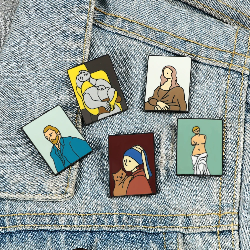 Genius Oil Painting Art Brooch Collection Van Gogh Venus Painter Enamel Pins BackPack Clothes Lapel Pin Cute Badge Jewelry Gift