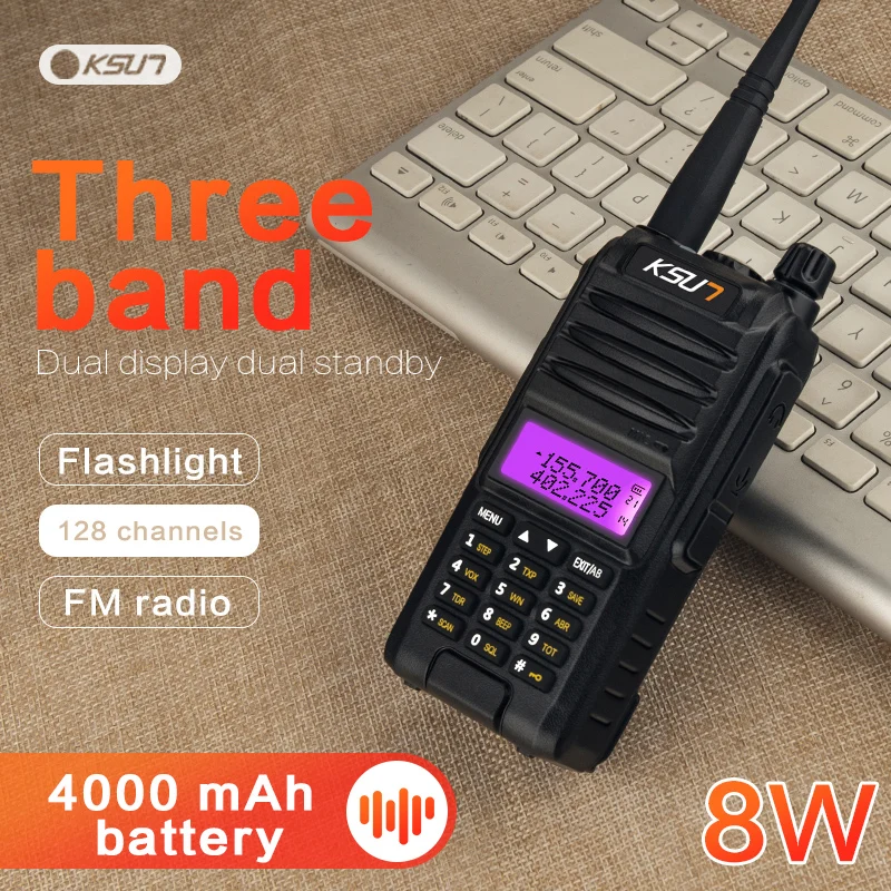 

KSUN UV1D VHF UHF Tri-band Two Way Radio With VOX SOS Flashlight Function Walkie Talkie Ham Radio Communicator Transceiver