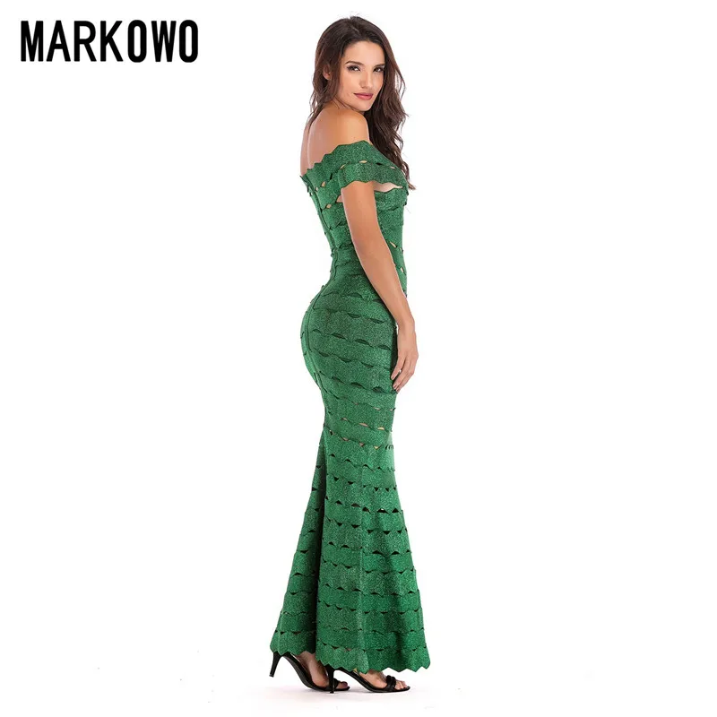 MARKOWO Designer 2022 New Summer Sexy Fashion Fishtail Long Skirt Slim Jacquard Bronzing Dress