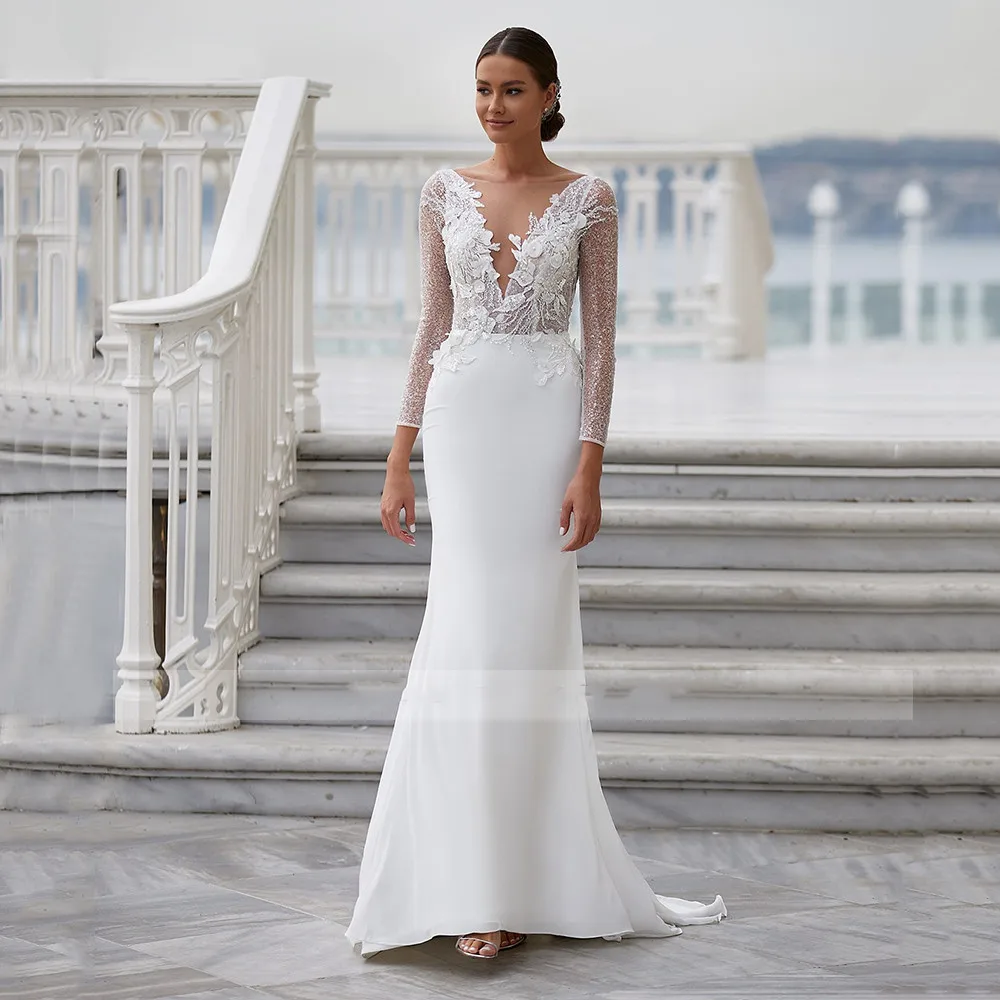 Schaum Mantel Hochzeit Kleider O Neck Backless Vestido De Novia Shiny Lange Ärmeln Satin Brautkleider Nach Maß Bodenlangen