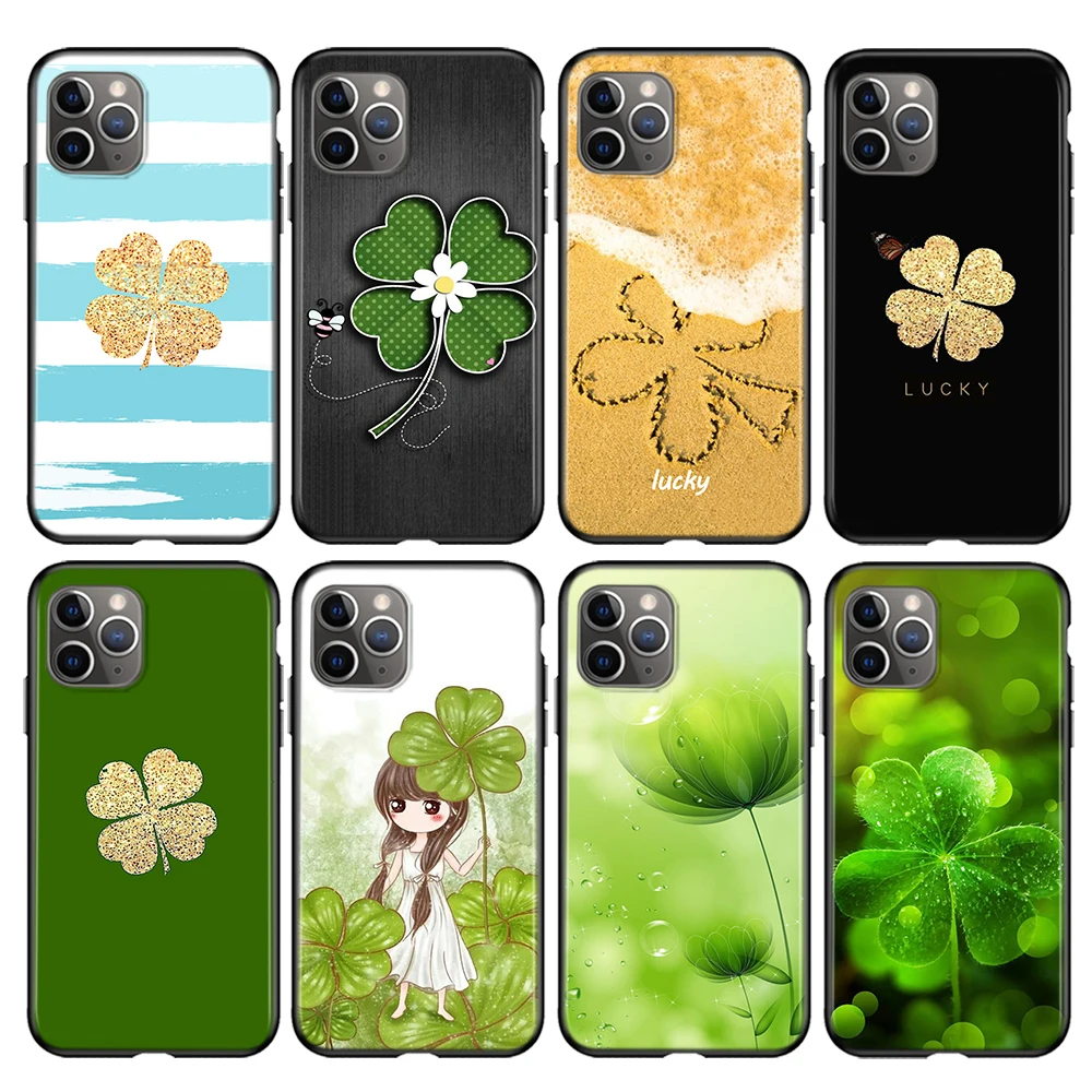 Vier Blatt für Apple iPhone 15 14 13 12 11 Pro Max Mini XS X XR 7 8 6 plus 5s Silikon schwarz Handy hülle Coque Capa