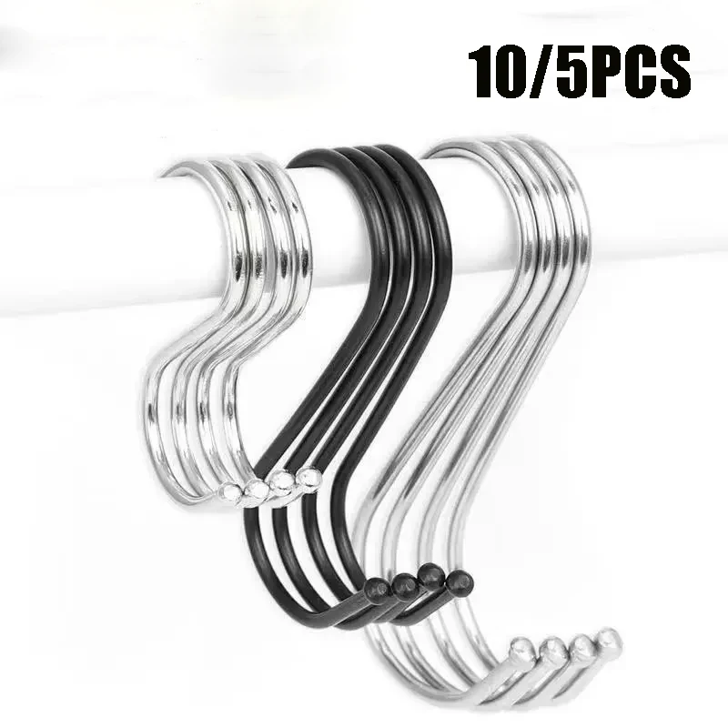 10/5PCS  Multi-function S-Shape Hook Stainless Steel Organizer Hooks Towels Clothes Keys Hanger Storage Hook Kitchen Home Tools