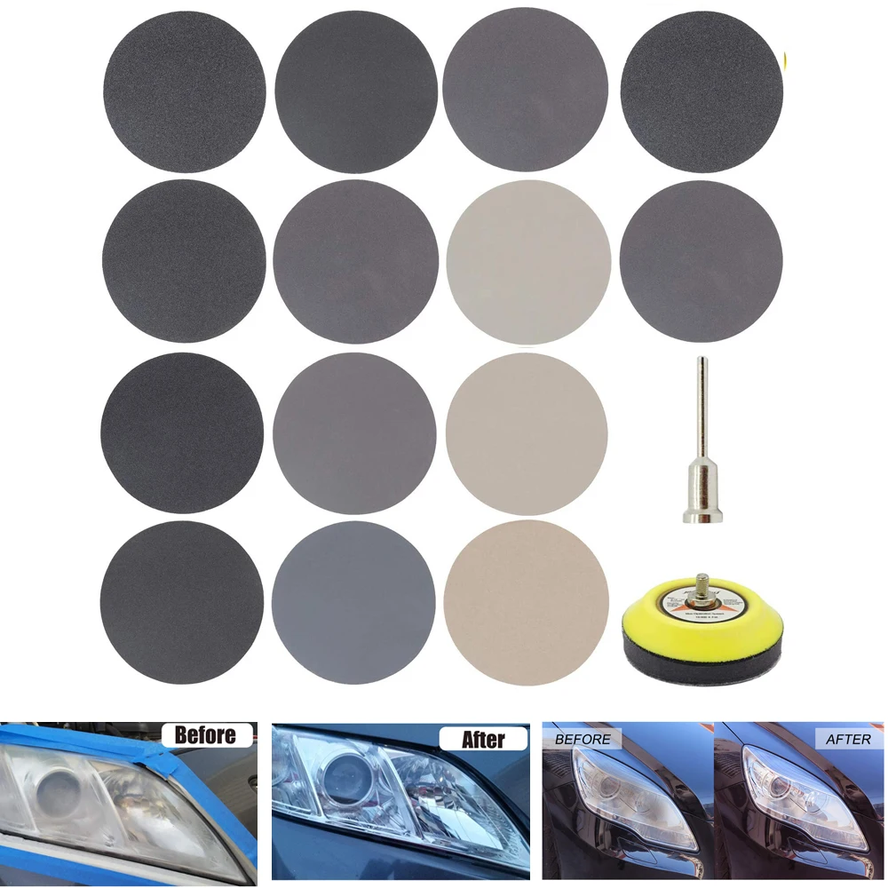 3 Inch 180 PCS Car Headlight Repair polishing Sandpaper kit Wet Dry Sanding Discs with Backing Pad Soft Foam Buffering Pad