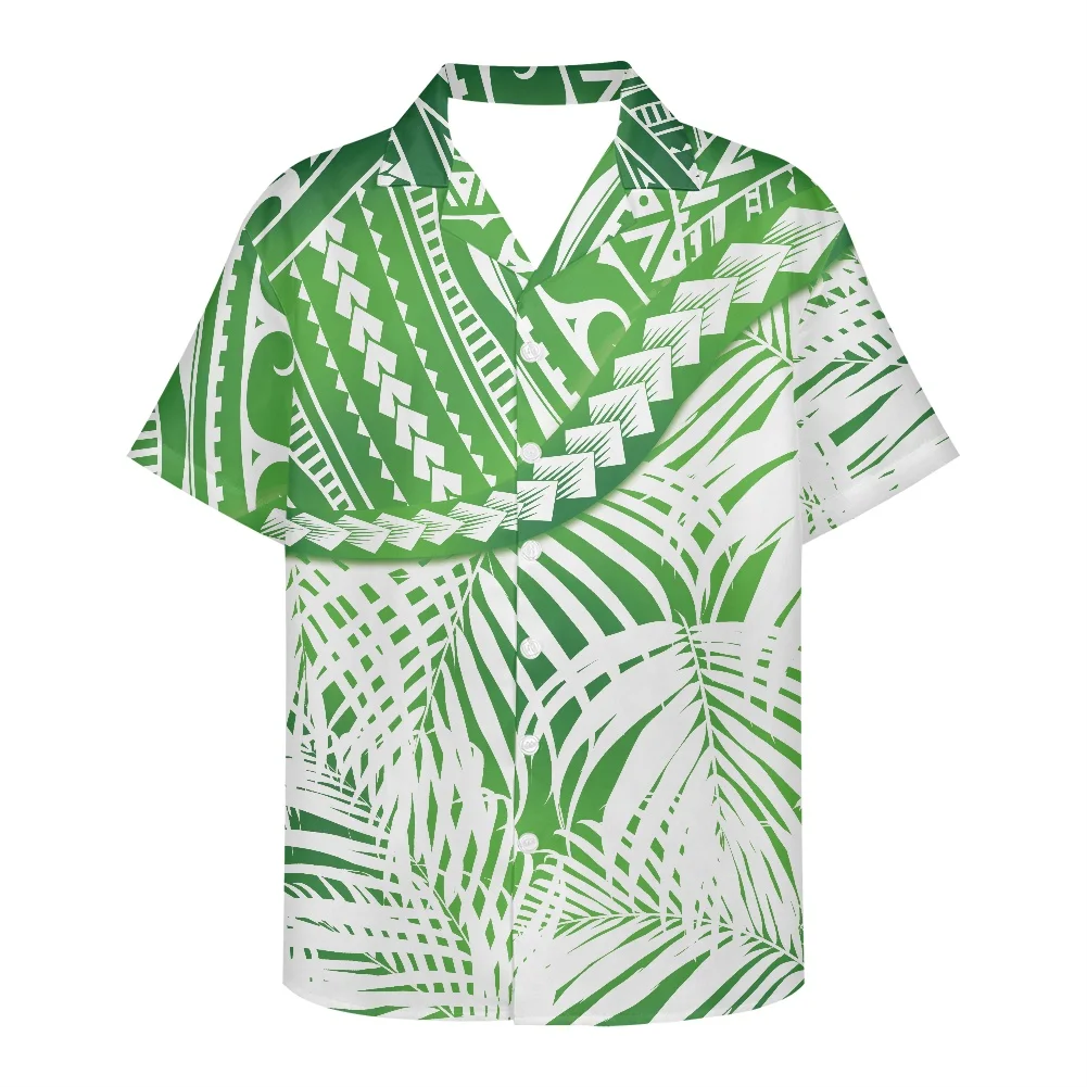 

HYCOOL Plus Size Men Shirt Short Sleeve Beach Wear Vacation Green/White Hawaiian Button Up Shirt Custom Polynesian Men Clothing