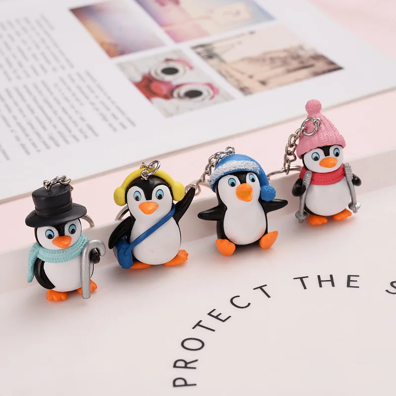 4pcs/lot Cute Penguin Keychain Cartoon Penguins Keychains Punk Style Animal Pendant Key Rings For Women Child Bag Keyring