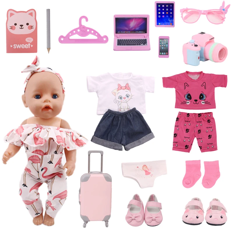 

Cute Pink Cat Theme Doll Clothes Accessories Choose for 18 Inch Girl Doll and 43 cm New Born Baby Items and Our Generation