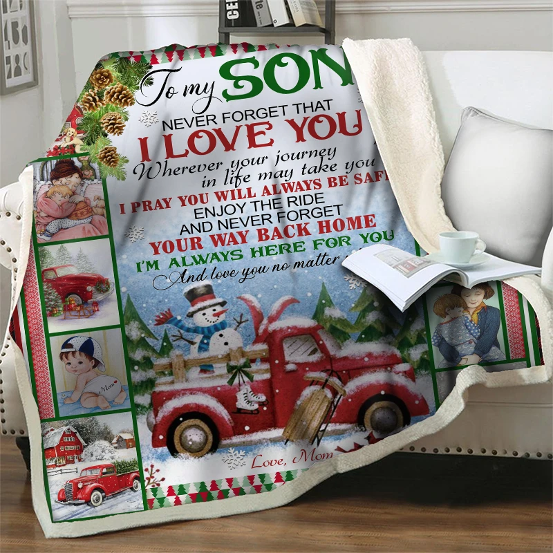 

Letter To My Son 3D Plush Fleece Throw Blanket Christmas Fashion Quilt Express Love Gift Home Office Washable Sherpa Nap Blanket