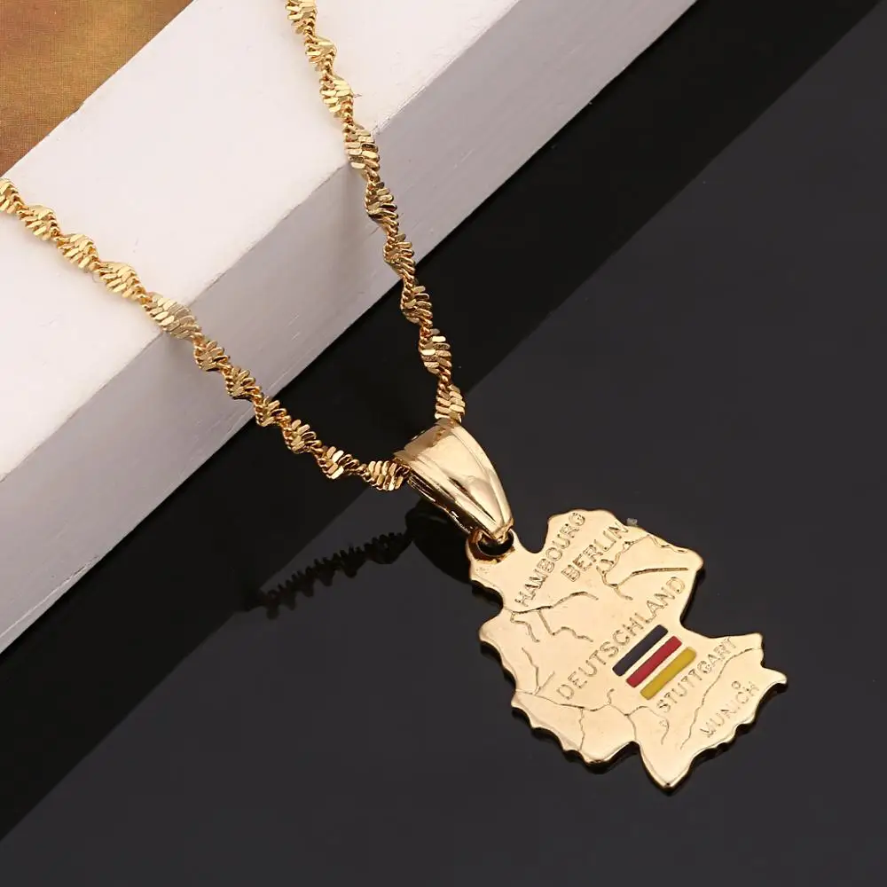 Gold Color German Deutschland Map Flag Pendant Necklace Germany Women Chain Jewelry