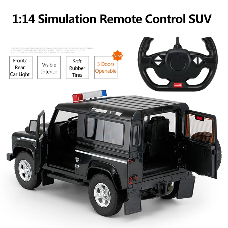 

1:14 SUV Front Shock Absorption Remote Control Police Truck Simulation Interior Bright Headlight 3 Openable Doors RC Car Kid Toy