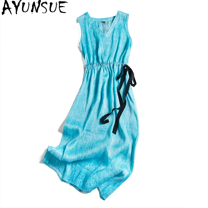 

AYUNSUE летнее платье 2021 длинные шелковые платье элегантная женская обувь; Большие размеры V образным вырезом высокого качества Вечерние платья для женщин в Корейском стиле Vestidos KJ7068