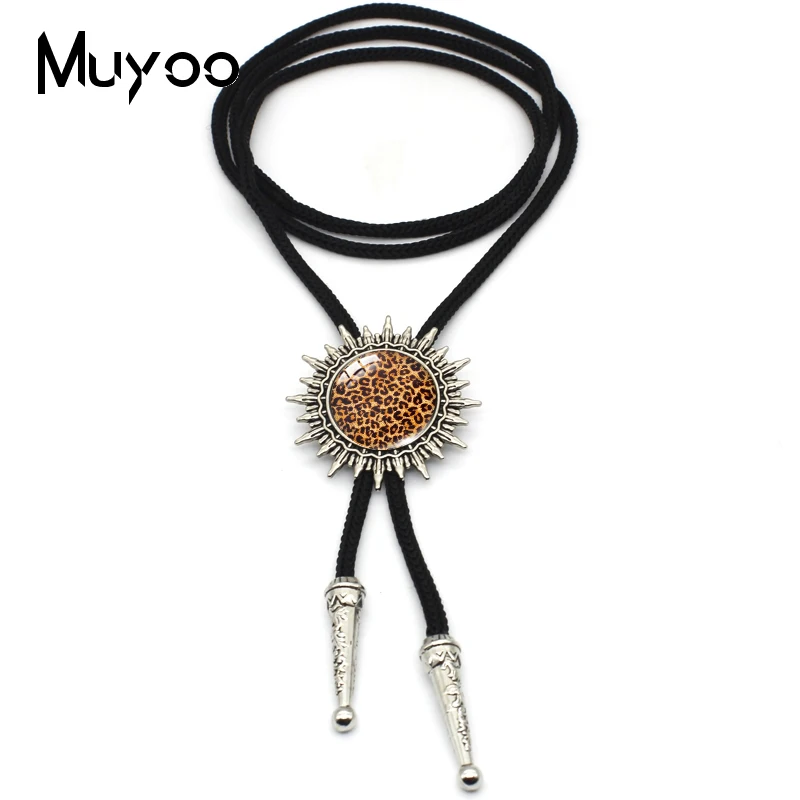 BOLO-00167 New Vintage Colorful Leopard Print Glass Cabochon Cowboy Necktie Necklace Bolo Tie Pendant Necklaces Jewelry