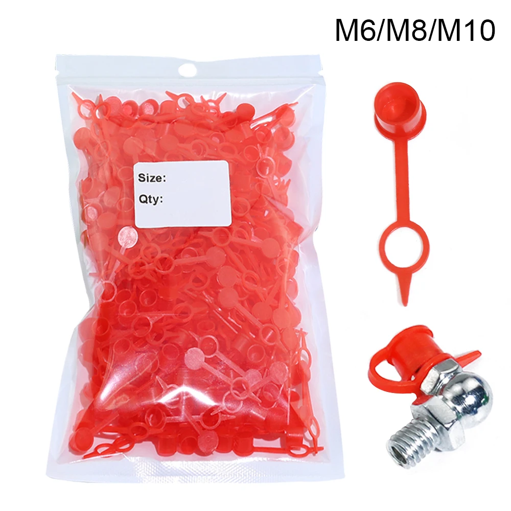 100pcs M6 M8 M10 RED Polyethylene Plastic Dust Cap Dust Cover Protection Cover Cap for Grease Gun Zerk Fitting