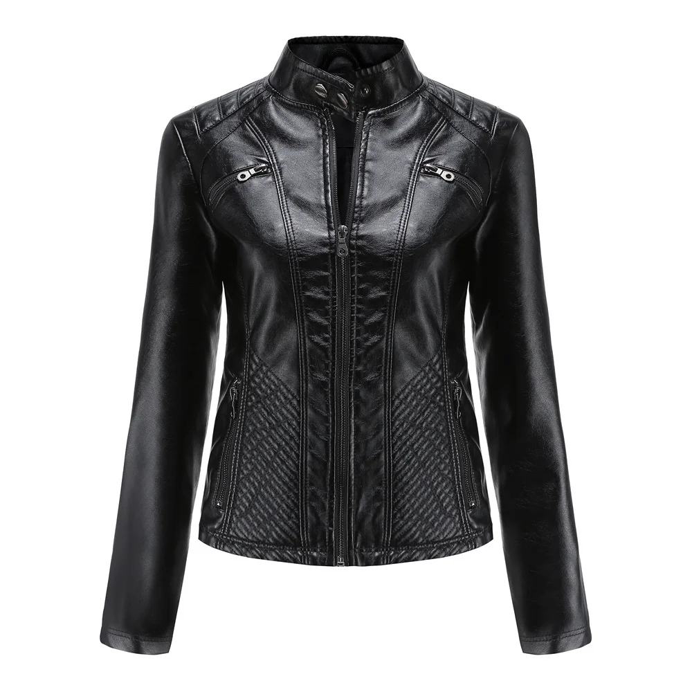 

New In Spring Autumn Women's Pu Leather Jacket Fashion Casual Streetwear Coats Office Lady Zipper Jackets Outerwear