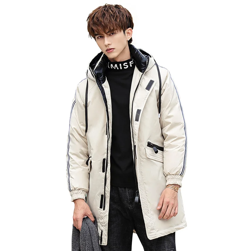 2021 New casual long fashion thick white duck down coat Hooded men's coat High quality brand street trend youth down jackets