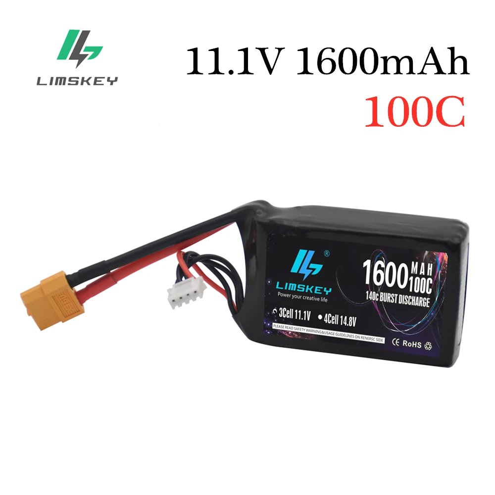 Limskey RC lipo battery  11.1V 1600mAh 100C max 200C 3S  LiPo Battery for QAV250 H210 LS180 FPV Racing Quadcopter RC Car