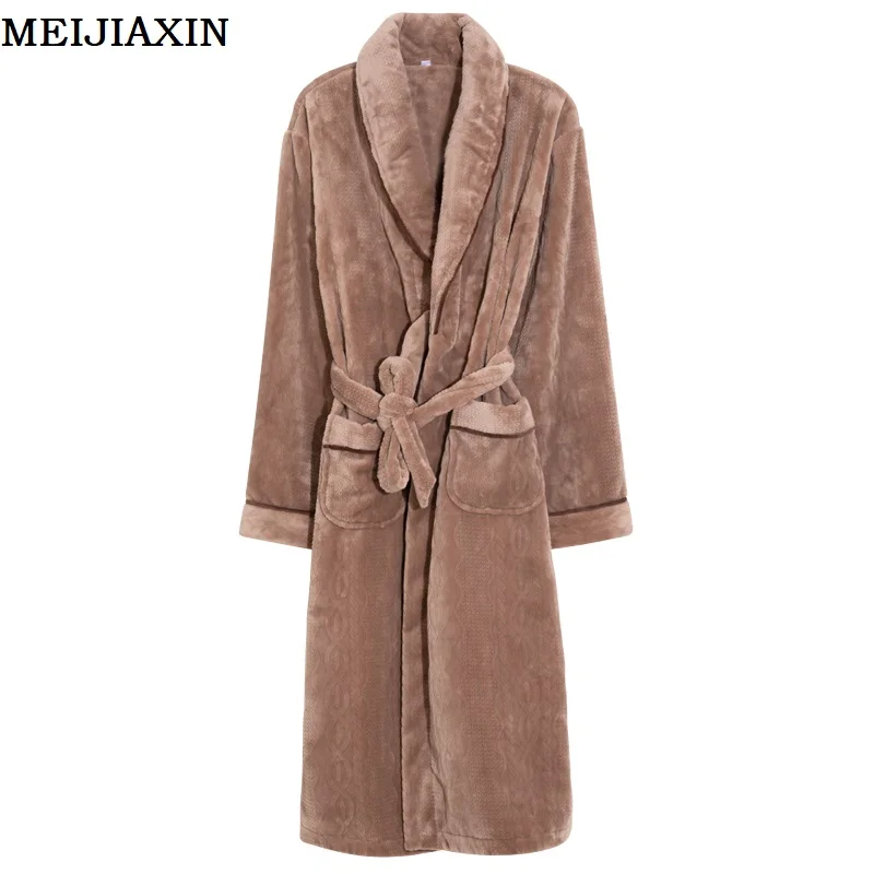 High Quality Winter Men Bathrobes 3 Colors Thick Flannel Robe Long Bath Robe Male Comfort Warm Dressing Gown Robe