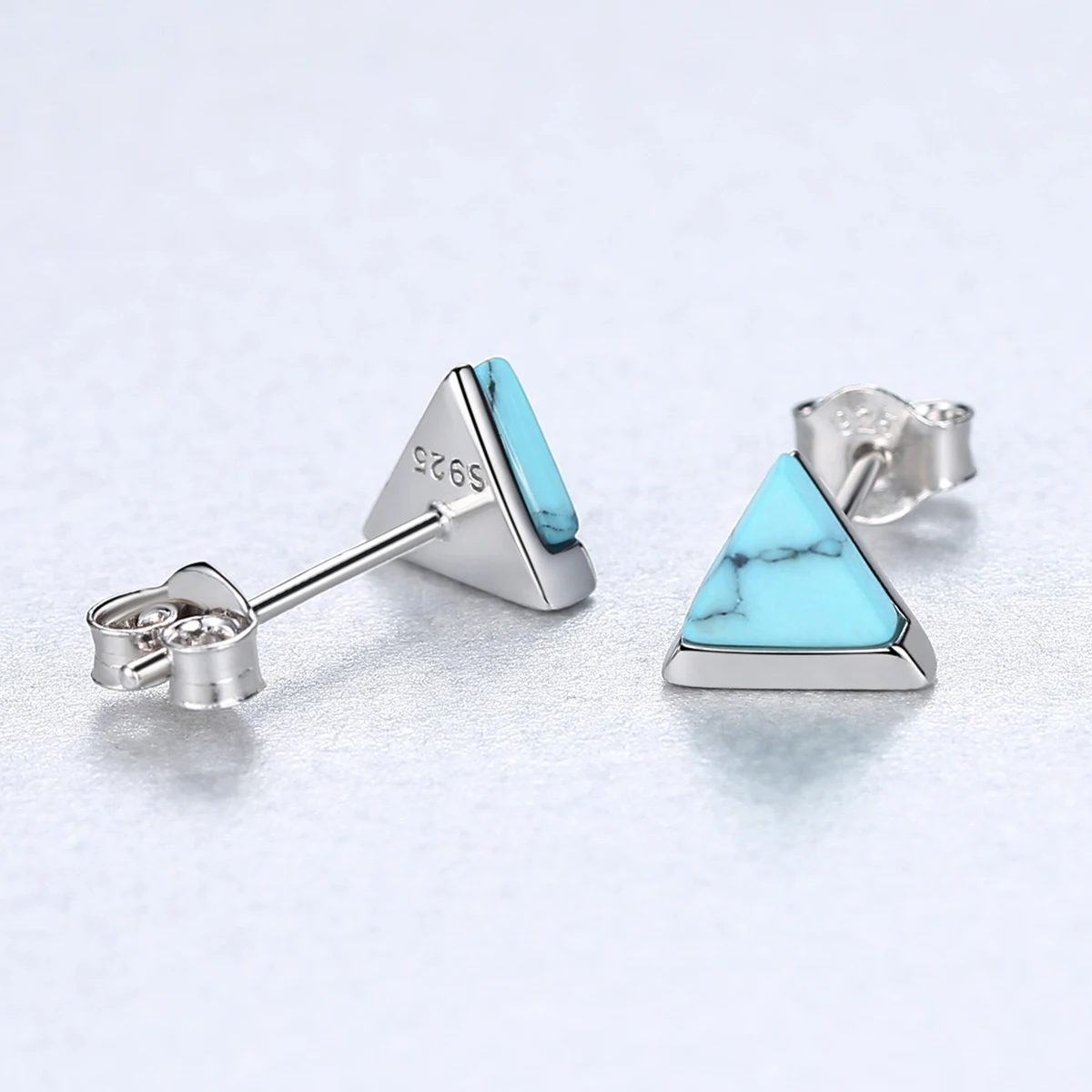 PAG&MAG Solid 925 Sterling Silver Triangle Natural Turquoise Stud Earrings For Women Wedding Bridal Female Fine Jewelry Gift