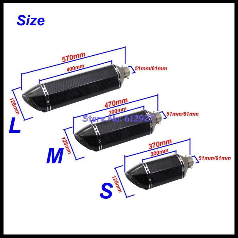 57cm/47cm/37cm Inlet 51mm 61mm Motorcycle Yoshimura R11 Exhaust Pipe Muffler Motorbike Pitbike Scooters Escape Moto DB Killer