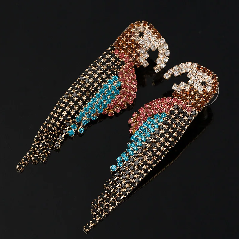 European And American Exaggerated Rhinestones Animal Creativity Personality Retro Fashion Earrings Cool Parrot Accessories