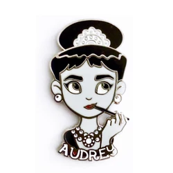 Audrey Hepburn Badge great movie artist enamel Pin gorgeous woman decor
