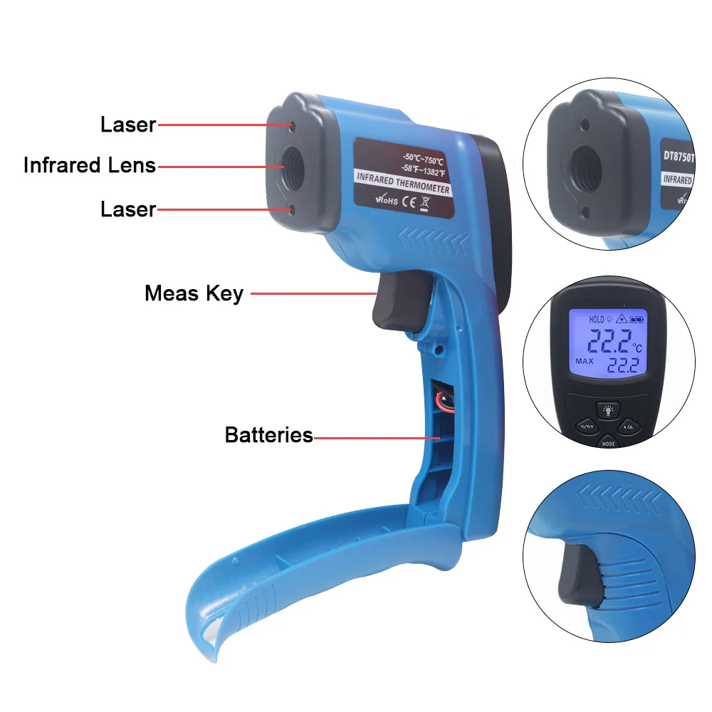 Digital Infrared Thermometer Non Contact Industrial IR Laser Temperature Meter Pyrometer C/F Single/Double Laser Thermometer