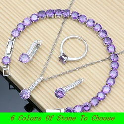 Natural 925 Silver Jewelry Purple Amethyst Topaz Birthstone Gemstone Jewelry Sets Women Earrings/Pendant/Necklace/Rings/Bracelet