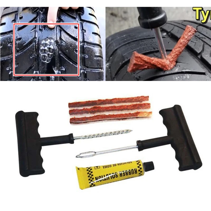 

Car Bike Truck Motorcycle Tire Repair Kit Studding Tool Set Tubeless Tyre Puncture Plug Patch Strip Glue Garage Tool Accessories