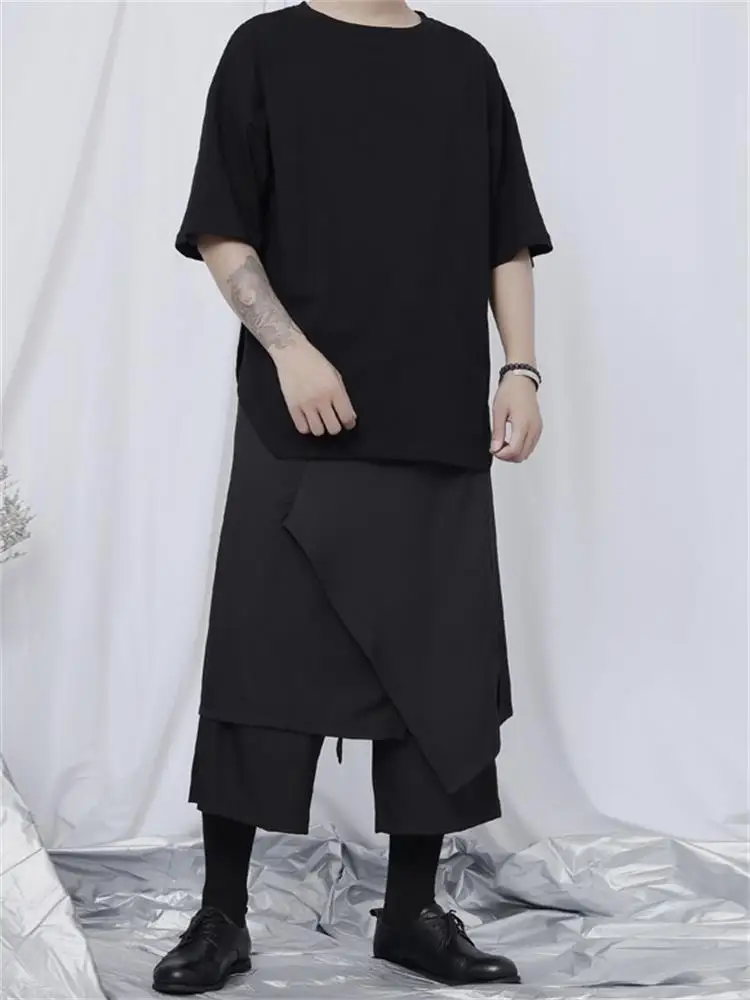 Men's Wide-Leg Pants New Casual Hairstylist Style Irregular Multi-Layer Splicing Design Yamamoto Wind Large Size Wide-Leg Pants