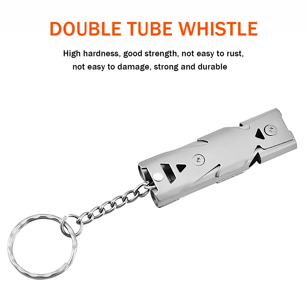 Portable Outdoors 150dB High Decibel Keychain Whistle Stainless Steel Double Pipe Emergency Survival Whistle Multifunction Tools