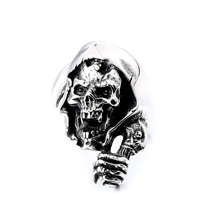 BEIER Wholesale Classic Rock Punk Skull grim Reaper Ring For Man Stainless Steel Man\'s Fashion Jewelry Party Gift BR8-949