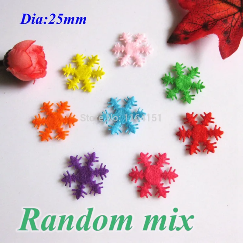 100pcs/lot BIG Colorful Felt Snowflake Patch Non-Woven Fabric Applique Edelweiss 25mm Festival Decor, DIY Work